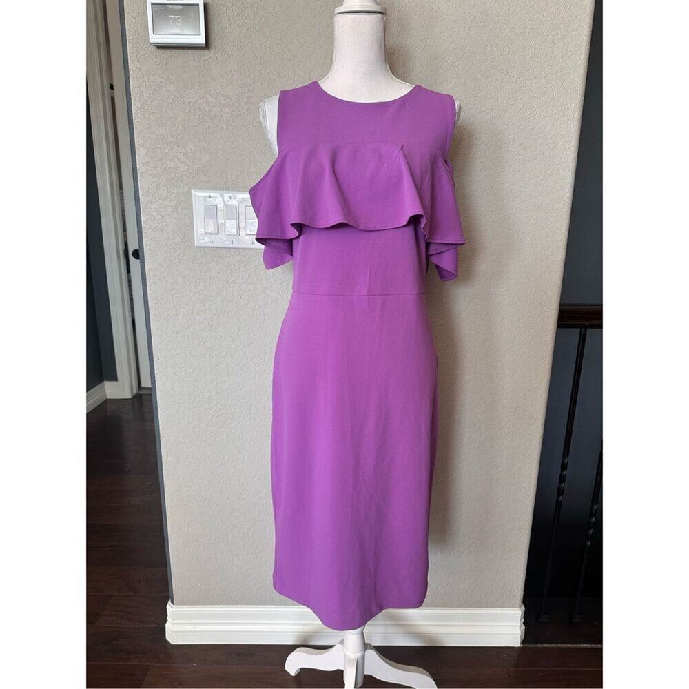 New York & Company Purple Ruffle Chest Dress